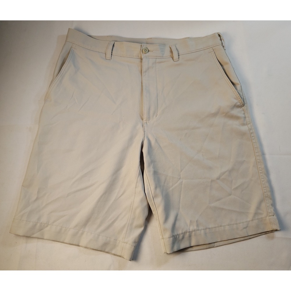 PGA TOUR Mens Golf Shorts Flat Front Tech Performance Chino Khaki Summer Size 32